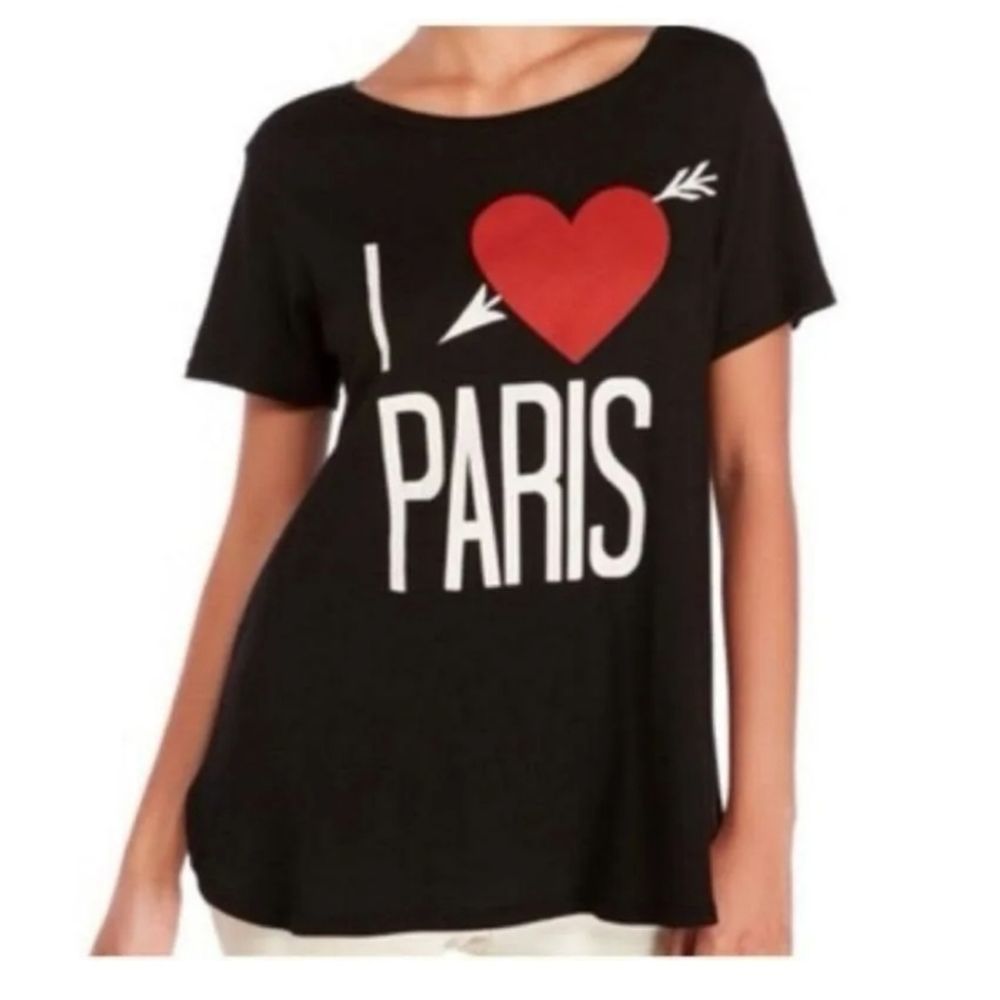 Wild Fox I Love Paris Black Red White Short Sleeve Tee